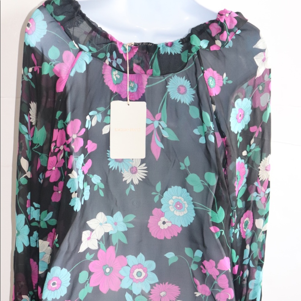 NWT Emilio Pucci Sheer Floral Peasant Top Sz Large - Picture 6 of 12